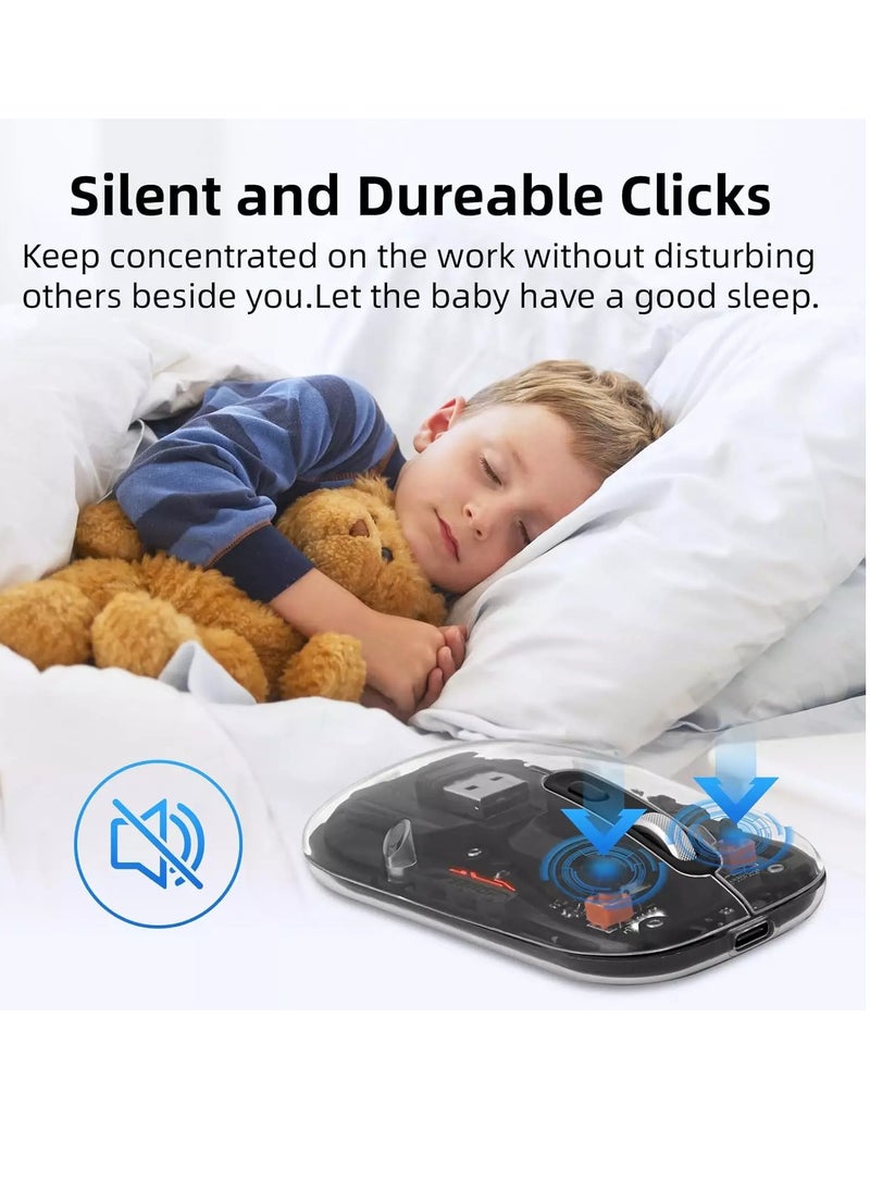R8 - R8 1766 Rechargeable Transparent Dual-Mode Mouse – Bluetooth / 2.4G Wireless Connection – Silent Clik – 6D – Power Saving on/off button – 1600DPI – 500mAh – For Office Business - Image 1