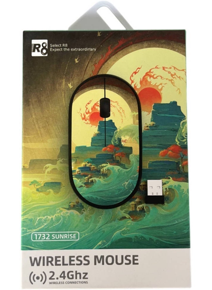 أر8 ماوس لاسلكي 1732 بتصميم أنمي ثلاثي الأبعاد أنيق - لاسلكي بتردد 2.4 جيجا هرتز، خفيف الوزن - 3 أزرار - مستشعر بصري بدقة 1200 نقطة في البوصة - تصميم مريح - مدى فعال يصل إلى 10 أمتار - يعمل ببطارية AA - مناسب للأعمال المكتبية | صن رايز - Image 2