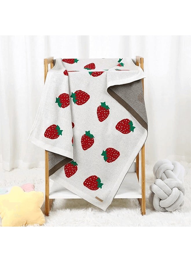 Riolio - Newborn Baby Cotton Receiving Blanket, Baby Breathable Nursery Blankets Toddler Strawberry Knitted Stroller for Boys Girls - Image 1