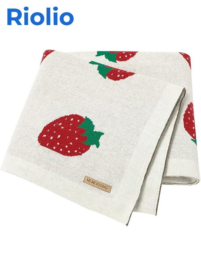 Riolio - Newborn Baby Cotton Receiving Blanket, Baby Breathable Nursery Blankets Toddler Strawberry Knitted Stroller for Boys Girls - Image 1
