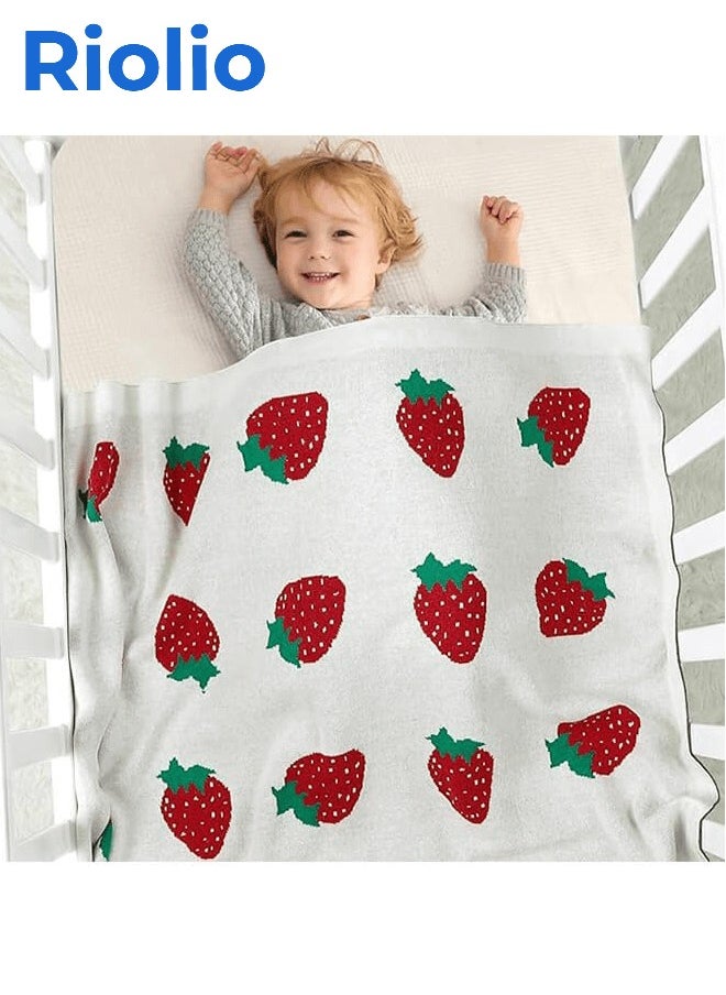 Riolio - Newborn Baby Cotton Receiving Blanket, Baby Breathable Nursery Blankets Toddler Strawberry Knitted Stroller for Boys Girls - Image 1