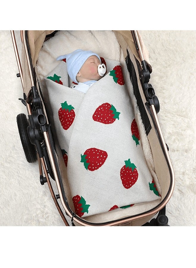 Riolio - Newborn Baby Cotton Receiving Blanket, Baby Breathable Nursery Blankets Toddler Strawberry Knitted Stroller for Boys Girls - Image 1