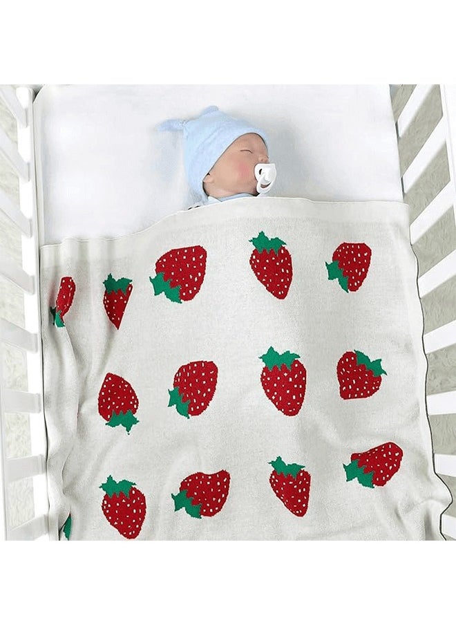 Riolio - Newborn Baby Cotton Receiving Blanket, Baby Breathable Nursery Blankets Toddler Strawberry Knitted Stroller for Boys Girls - Image 1