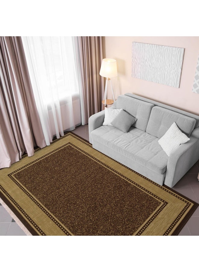 Ottomanson Ottohome Collection Contemporary Bordered Design Rubberback Area Rug 100 Cm X 150 Cm Brown - Image 1
