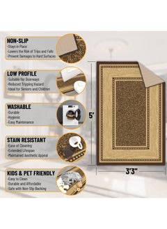 Ottomanson Ottomanson Ottohome Collection Contemporary Bordered Design Rubberback Area Rug 100 Cm X 150 Cm Brown  - Image 2
