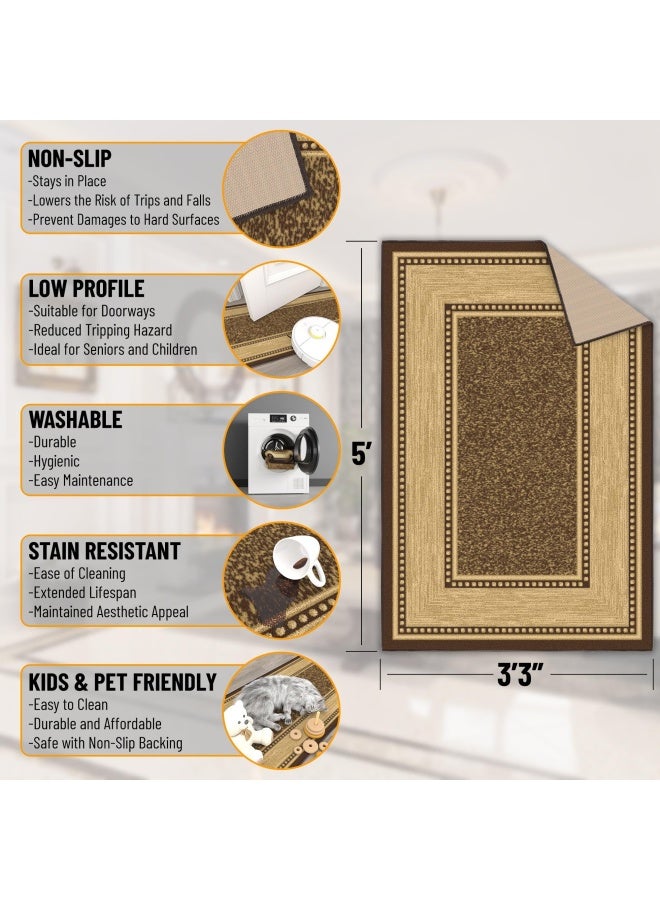 Ottomanson Ottohome Collection Contemporary Bordered Design Rubberback Area Rug 100 Cm X 150 Cm Brown - Image 2