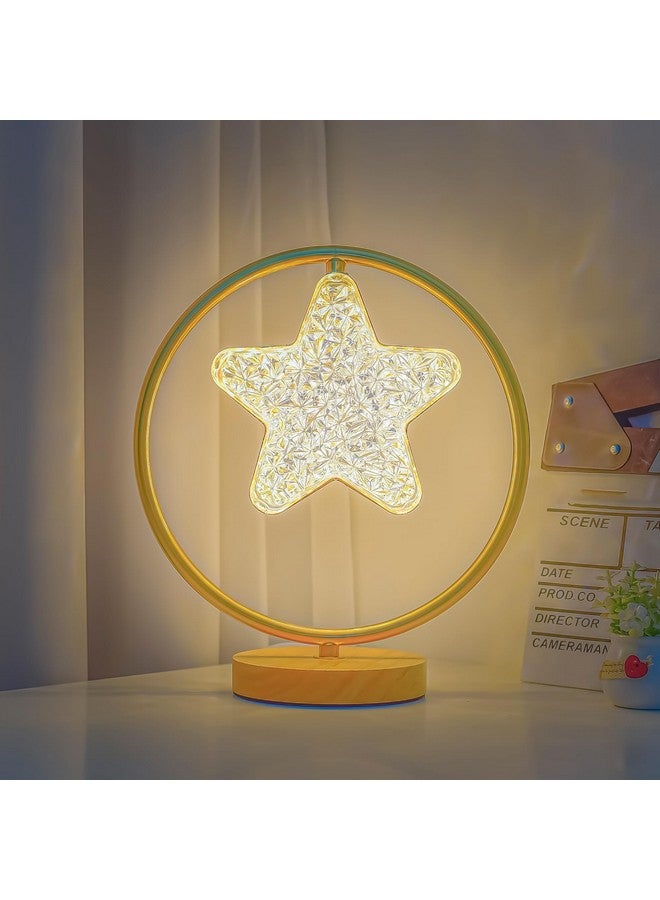 The Better Home Dimmable Table lamp for Bedroom-29cm| Wood Base with Acrylic Shade | Table Lamp for Study| Gift for Housewarming Ceremony| Aesthetic Table Lamp for Living Room-Star Shaped - Image 1
