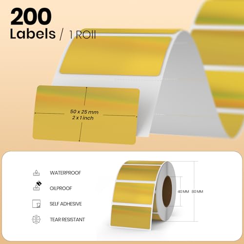 YIKIADA Gold Direct Thermal Labels Vinyl 1 × 2 Inch Self-Adhesive Rectangle Glitter Stickers Roll Waterproof Printer Decals Name Tag for QR Code DIY Office Address 200 PCS - Image 2