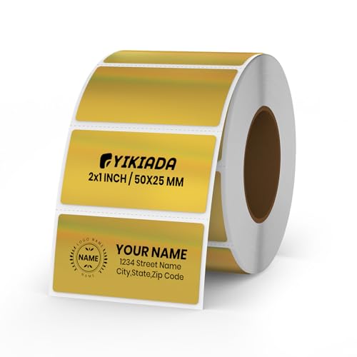 YIKIADA Gold Direct Thermal Labels Vinyl 1 × 2 Inch Self-Adhesive Rectangle Glitter Stickers Roll Waterproof Printer Decals Name Tag for QR Code DIY Office Address 200 PCS - Image 1