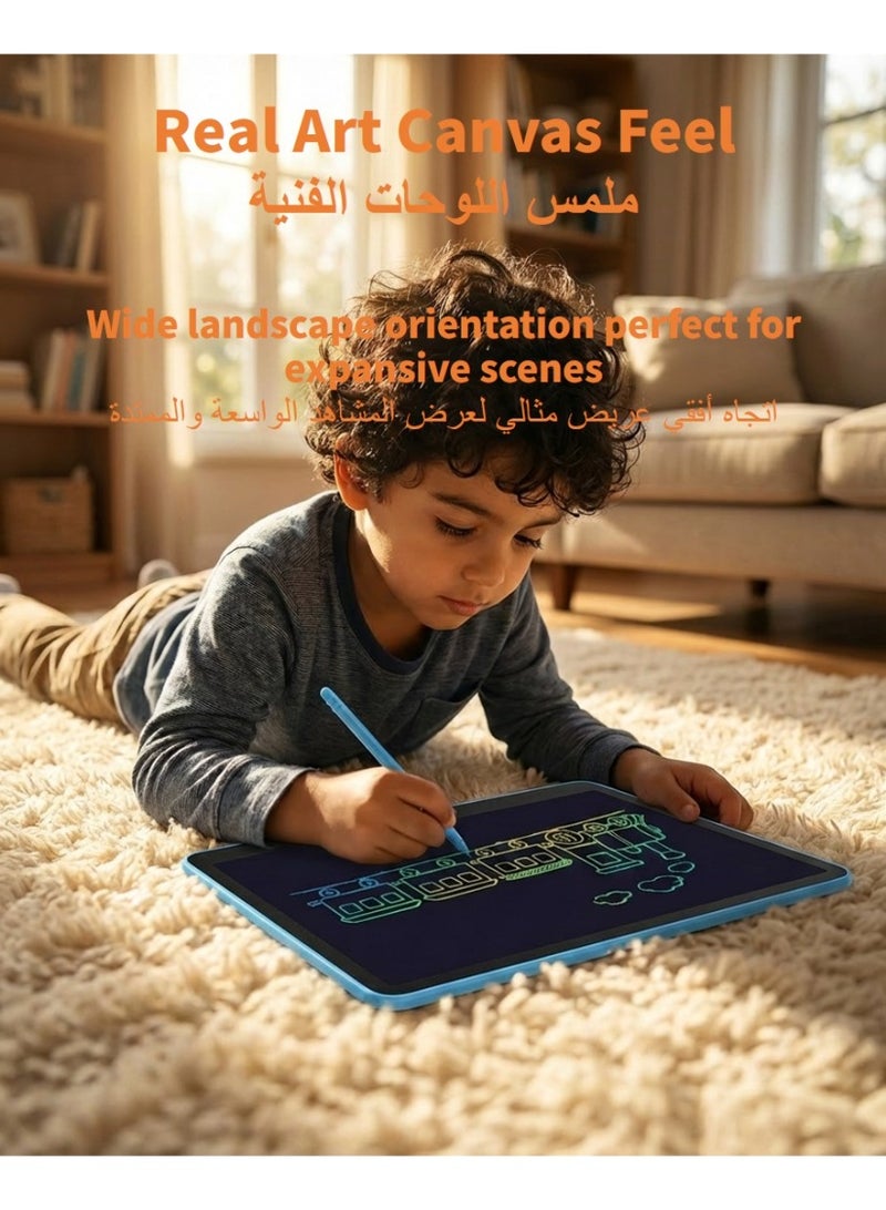 تابلت كتابة LCD مقاس 11 بوصة للأطفال والطلاب - لوحة رسم للاطفال بشاشة ملونة كبيرة - لوحة خربشة لحماية العين للأطفال الصغار - كراسة رسم إلكترونية قابلة للمسح، لعبة سفر مقاومة للماء ومحمولة (مثالية للمنزل والمدرسة والمكتب) - أزرق وأبيض - Image 2