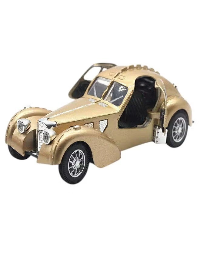 داي كاست سيارات بوغاتي 1936 كلاسيكية عتيقة معدنية مصبوبة بمقياس 1:28 مزودة بإضاءة وصوت - هدايا ألعاب قابلة للتجميع (ذهبية) - Image 4