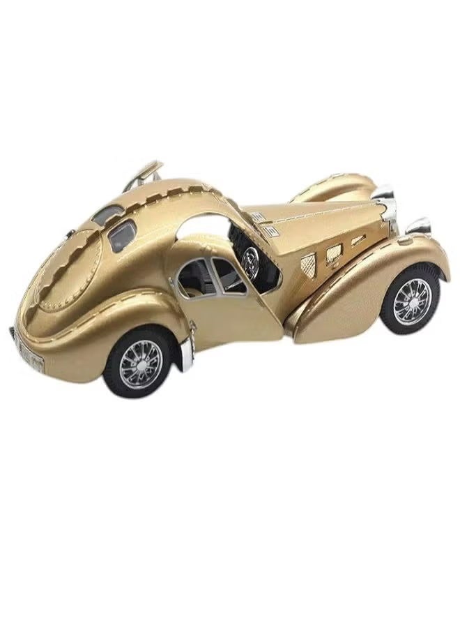 داي كاست سيارات بوغاتي 1936 كلاسيكية عتيقة معدنية مصبوبة بمقياس 1:28 مزودة بإضاءة وصوت - هدايا ألعاب قابلة للتجميع (ذهبية) - Image 5