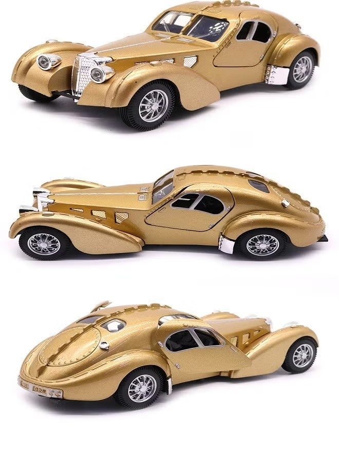 داي كاست سيارات بوغاتي 1936 كلاسيكية عتيقة معدنية مصبوبة بمقياس 1:28 مزودة بإضاءة وصوت - هدايا ألعاب قابلة للتجميع (ذهبية) - Image 2