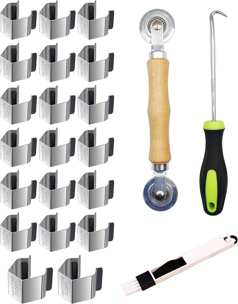 NACETURE Screen Door Tool Kit - 20 Pieces Screen Installer Clips with Screen Rolling Tool and Removal Door Hook Screen Repair of Kit Mechanic Tools Set for Installing Window and Door Screens - Image 1