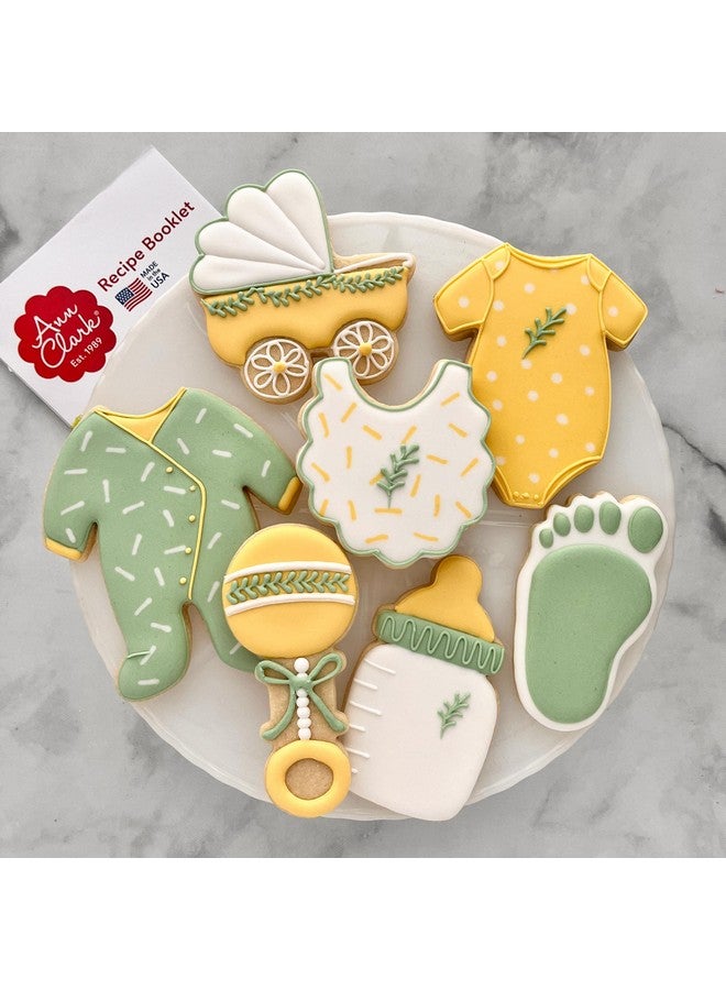 Ann Clark Cookie Cutters Baby Shower Cookie Cutters 7-Pc Set Made in USA by Ann Clark, Onesie, Bib, Rattle, Bottle, Carriage, Foot, Footie PJs - Image 1