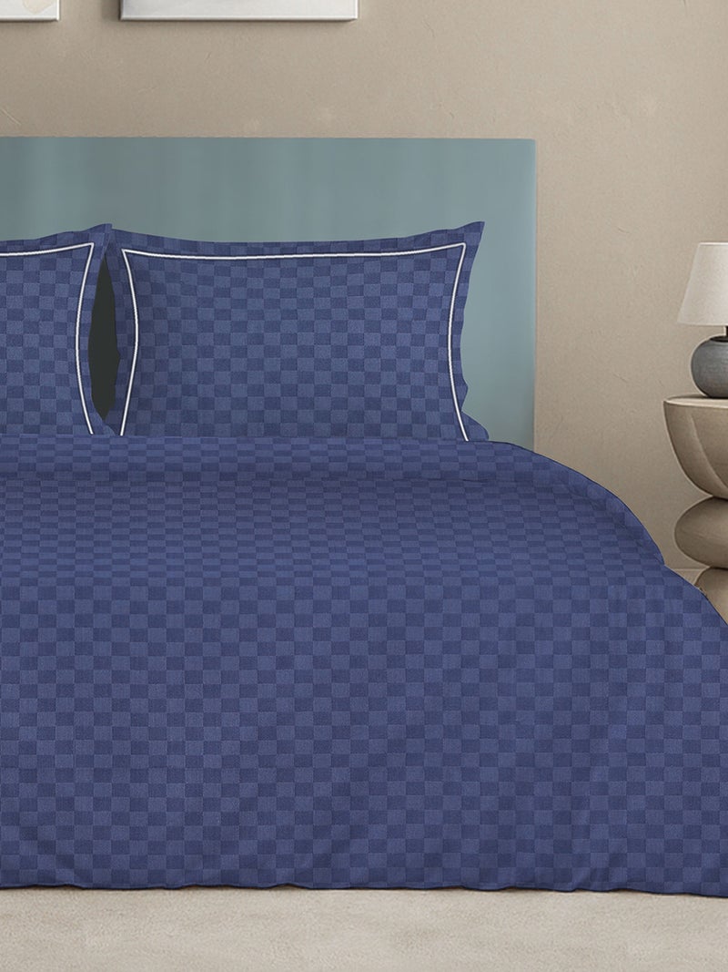 MULBERRY LIVING 100% Cotton Queen Duvet Cover - 300 TC Urban Grid (Checks). Width 240 x Length 220cms - Mediterranean Blue - Image 3