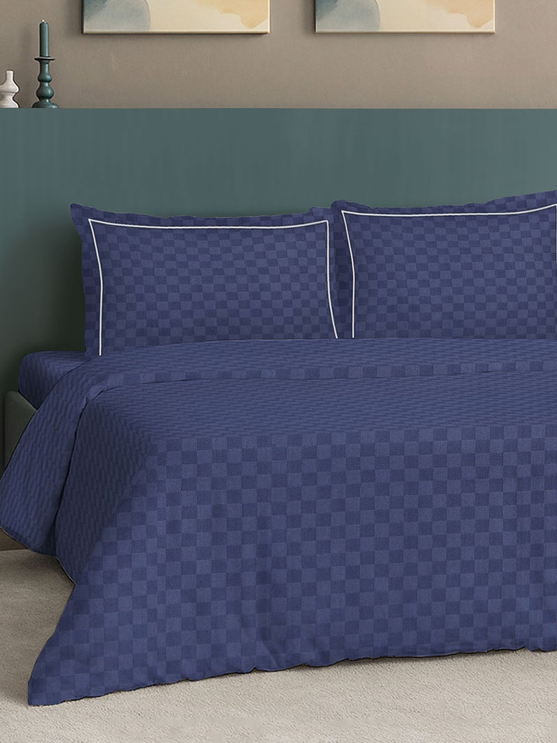MULBERRY LIVING 100% Cotton Queen Duvet Cover - 300 TC Urban Grid (Checks). Width 240 x Length 220cms - Mediterranean Blue - Image 5