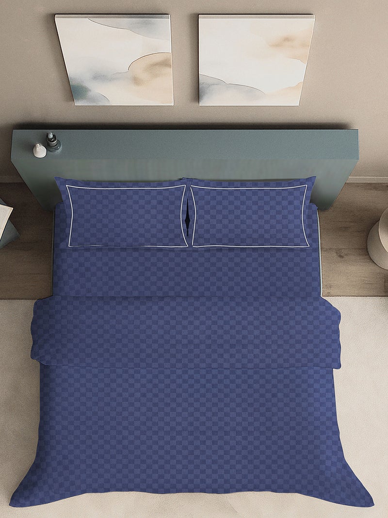 MULBERRY LIVING 100% Cotton Queen Duvet Cover - 300 TC Urban Grid (Checks). Width 240 x Length 220cms - Mediterranean Blue - Image 4