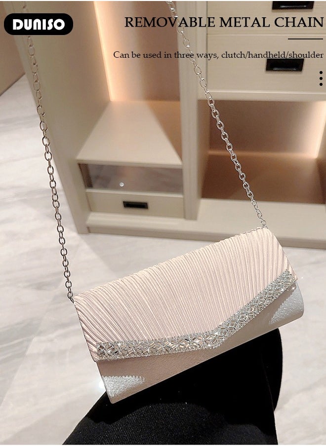 DUNISO Womens Clutch Bag, Sparkly Evening Clutch Purse, Champagne Shoulder Bag with Removable Chain, Crossbody Envelope Bag for Formal Dress Bride Wedding Prom Party  - Image 2