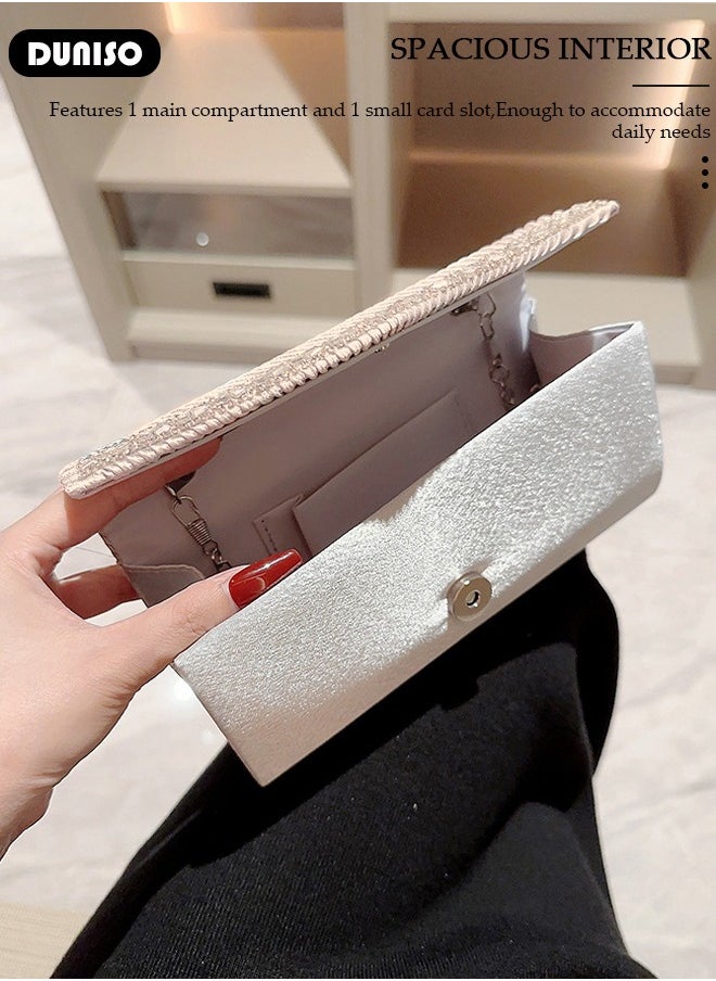 DUNISO Womens Clutch Bag, Sparkly Evening Clutch Purse, Champagne Shoulder Bag with Removable Chain, Crossbody Envelope Bag for Formal Dress Bride Wedding Prom Party  - Image 3