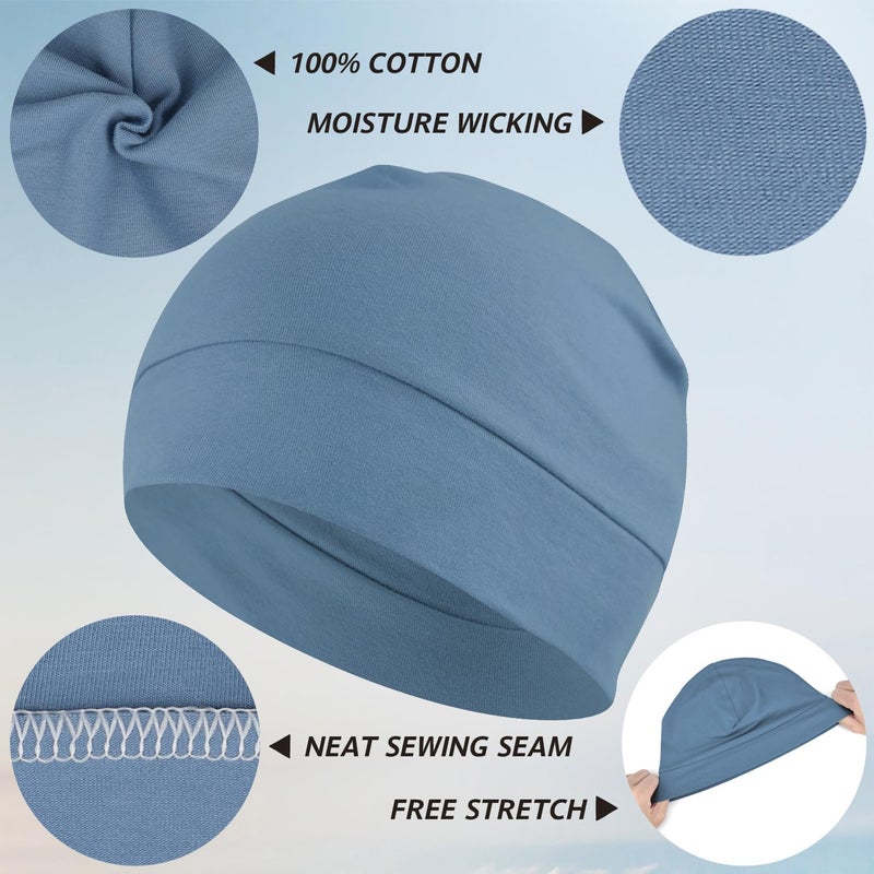 Headshion Cotton Skull Caps for Men Women,2-Pack Lightweight Beanie Sleep Hats Breathable Helmet Liner Navy Blue,Denim Blue - Image 2