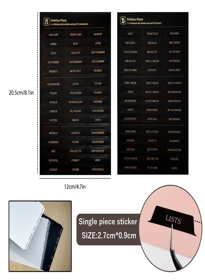 DY.2ten Black Binder Dividers for 6-Holes Ring Binder, A5 Size, 1/5 Cut Top-Edge Index Tabs, Sturdy Plastic Dividers for School Office Home, 2 Sets, 10 Dividers with 2-Stickers, Matte Black - Image 3