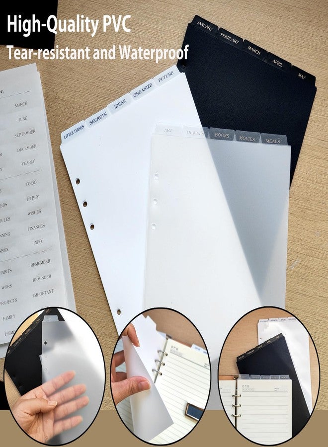DY.2ten Black Binder Dividers for 6-Holes Ring Binder, A5 Size, 1/5 Cut Top-Edge Index Tabs, Sturdy Plastic Dividers for School Office Home, 2 Sets, 10 Dividers with 2-Stickers, Matte Black - Image 5