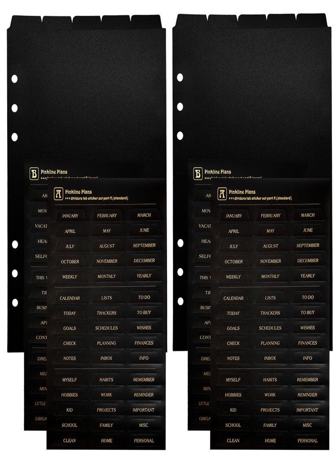 DY.2ten Black Binder Dividers for 6-Holes Ring Binder, A5 Size, 1/5 Cut Top-Edge Index Tabs, Sturdy Plastic Dividers for School Office Home, 2 Sets, 10 Dividers with 2-Stickers, Matte Black - Image 1