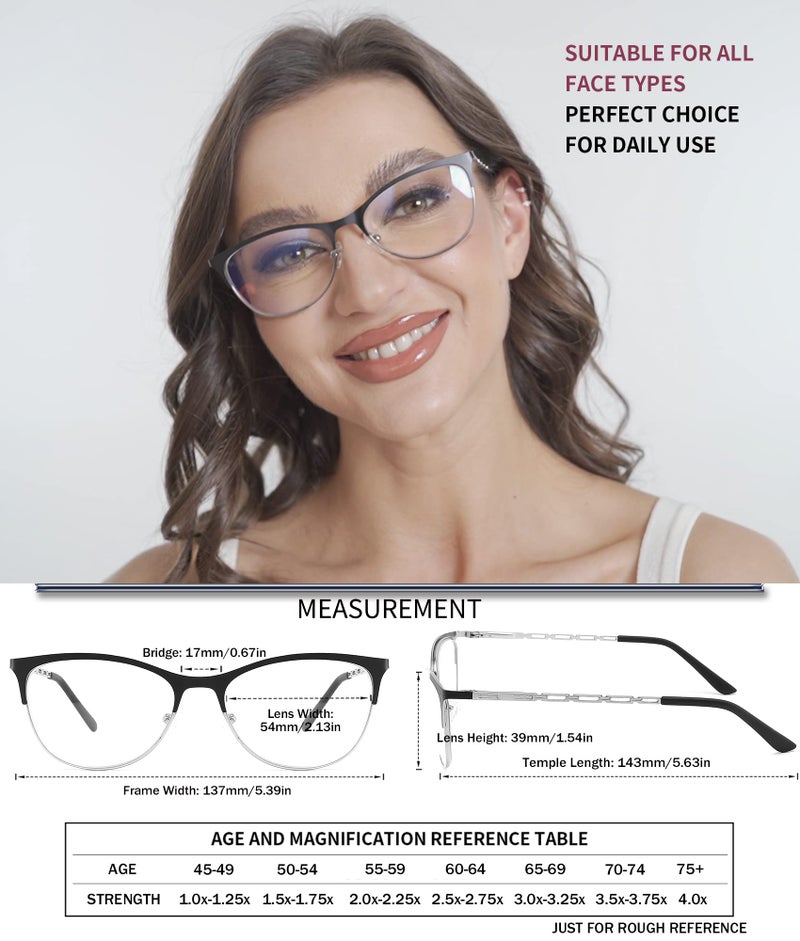 HOTJOJO 3 Pack Reading Glasses for Women Blue Light Blocking  Metal Womens Computer Spring Hinge Readers Glass  Cateye Full Frame Eyeglasses  Anti Blue Ray Reduce Eye Strain Glare(150 Magnification Strength) - Image 2