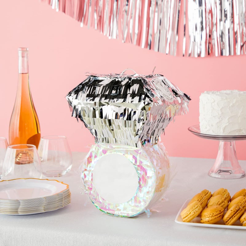 Juvale Diamond Ring Pinata  Interactive Bridal Shower Games  Bachelorette Party Decor  Accessories  Durable Metallic Finish for Engagement Party Decor  72 x 71 x 11 in Silver  Pink - Image 3
