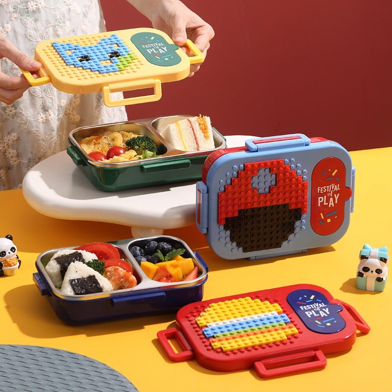 304 Stainless Steel Lunch Box for Office Workers and Children DIY Building Block Lunch Box Portable Fruit Bento Box with Cutlery Spoon Set - Image 2