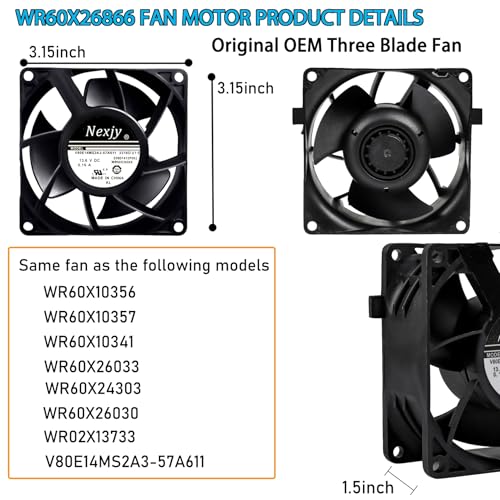 Nexjy محرك مروحة المبخر WR60X26866 المحدث OEM 2025، متوافق مع ثلاجات GE، بديل V80E14MS2A3-57A611 WR60X10341، WR60X26030، WR60X10356، WR60X10357، AP6278228 - ضمان 10 سنوات - Image 2