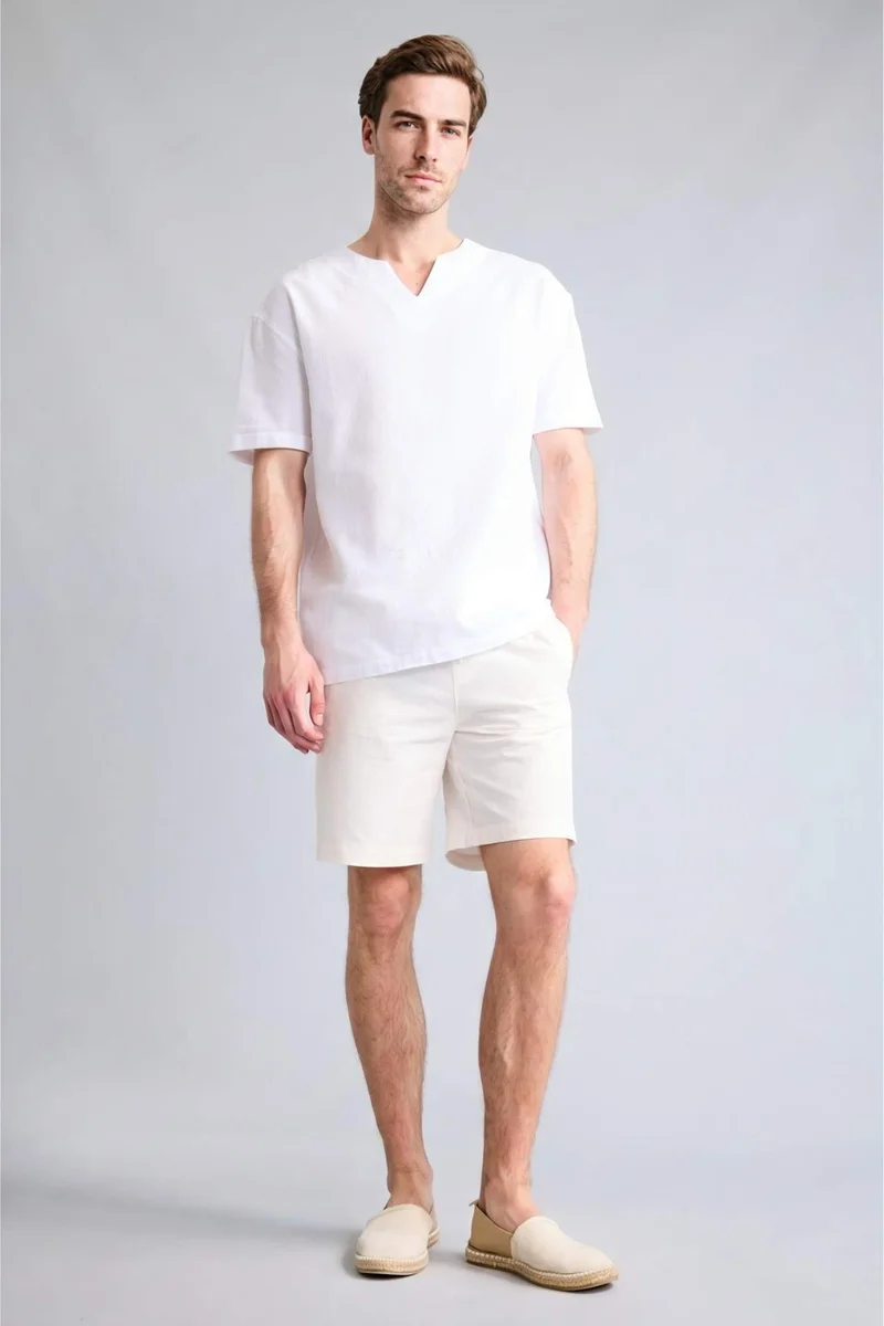 DeFacto Regular Fit V-Neck Cotton Short Sleeve Shirt