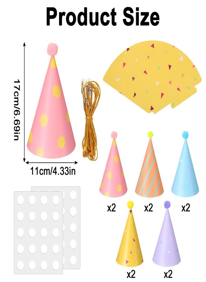 HaiFafafaing 10 PCS Mini Party Hats for Stuffed Animals with Pom Poms Colorful Paper - Image 2