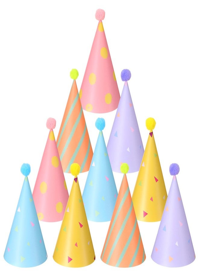 HaiFafafaing 10 PCS Mini Party Hats for Stuffed Animals with Pom Poms Colorful Paper - Image 1