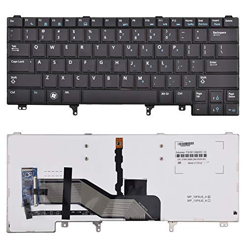 SUNMALL Replacement Keyboard with Backlit Compatible with Dell Latitude E5420 E5430 E6220 E6320 E6330 E6420 E6430 E6440 Series US Layout Black (Without Pointer Stick) - Image 1