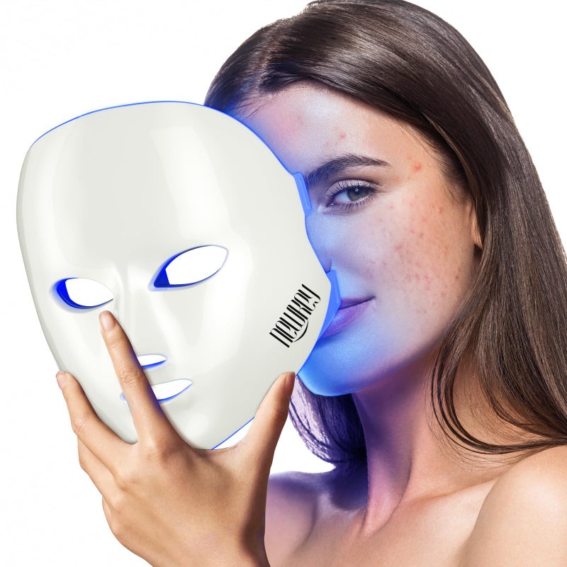 NEWKEY Blue light Therapy Mask for Face Acne 7 Colors LED Acne Scar Spots Light Therapy Treatment with Silicone Eye Protector for Acne Prone Sensitive Skin and Blemishes PreventionPlugin
