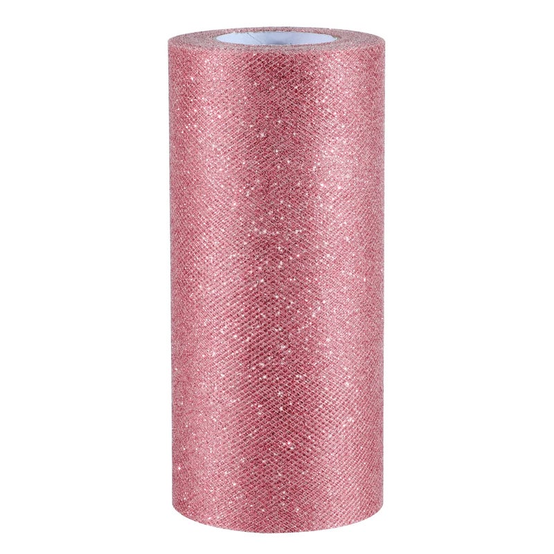 Senkary Glitter Tulle Roll Sparkling Tulle Ribbon Fabric Tulle Spool for Wedding Decoration Gift Wrapping 6 Inch by 25 Yards Rose Gold