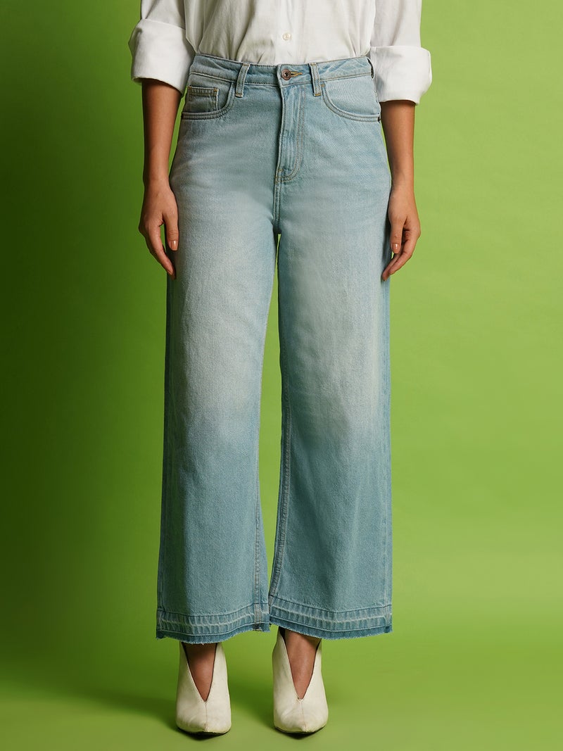 globus Globus Women Wide Leg Mid-Rise Clean Look Heavy Fade Pure Cotton Non Stretchable Jeans  - Image 1