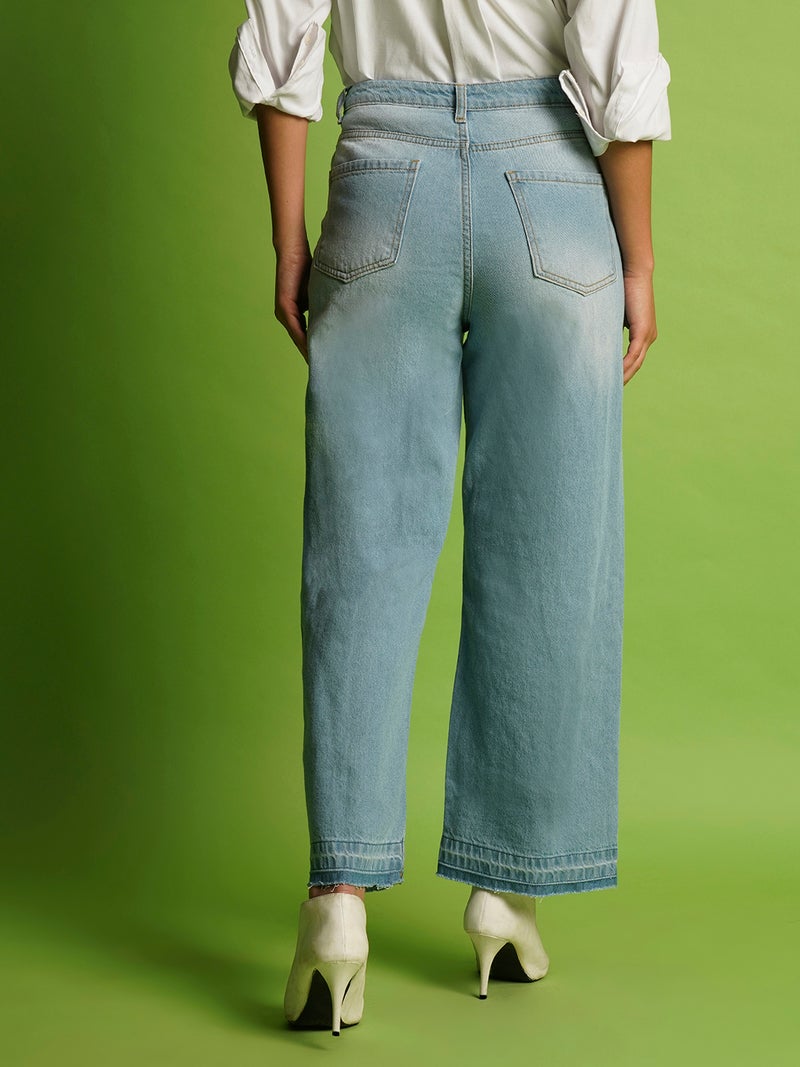 globus Globus Women Wide Leg Mid-Rise Clean Look Heavy Fade Pure Cotton Non Stretchable Jeans  - Image 4