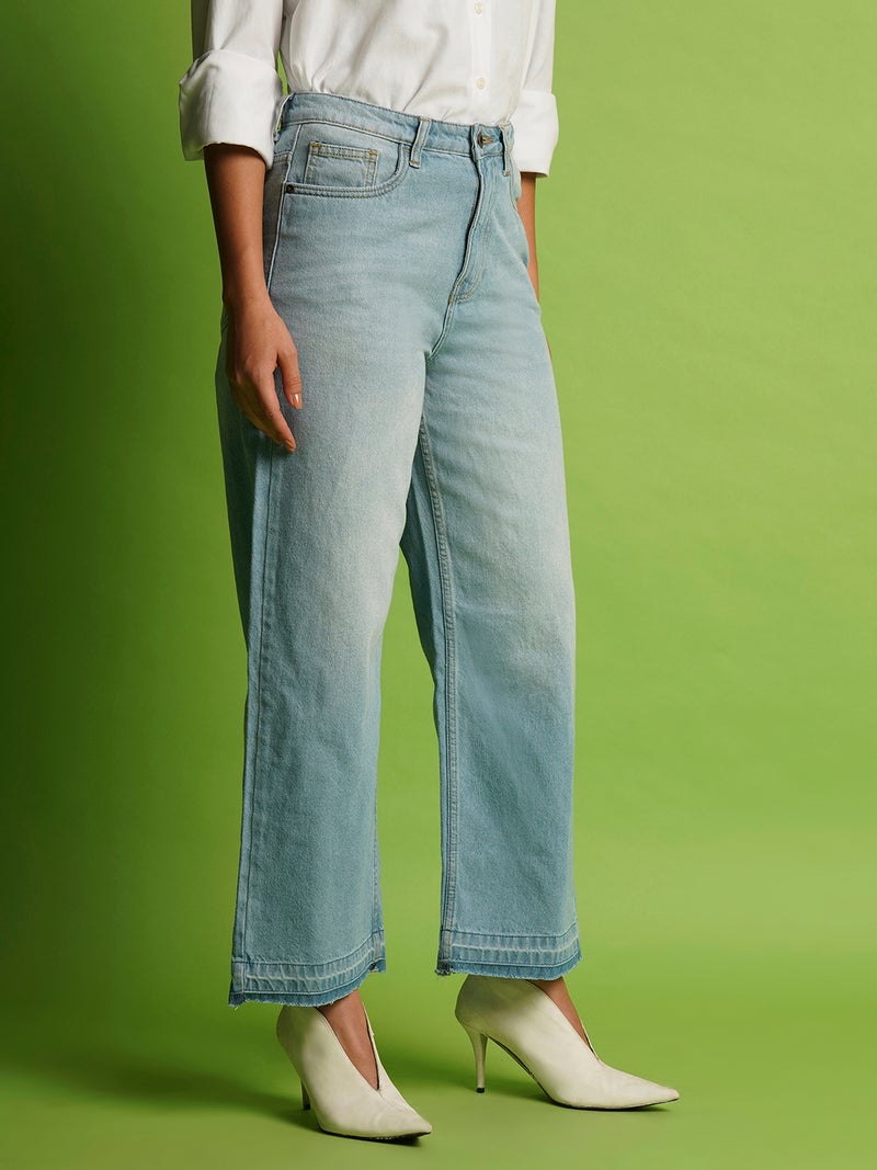globus Globus Women Wide Leg Mid-Rise Clean Look Heavy Fade Pure Cotton Non Stretchable Jeans  - Image 2