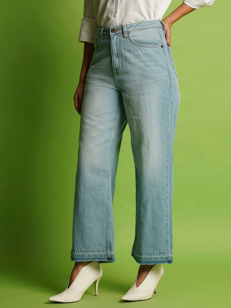 globus Globus Women Wide Leg Mid-Rise Clean Look Heavy Fade Pure Cotton Non Stretchable Jeans  - Image 3