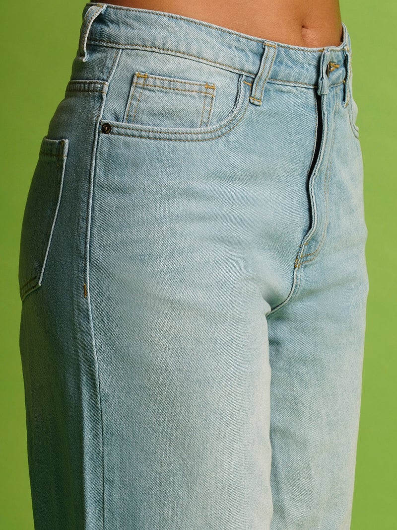 globus Globus Women Wide Leg Mid-Rise Clean Look Heavy Fade Pure Cotton Non Stretchable Jeans  - Image 5
