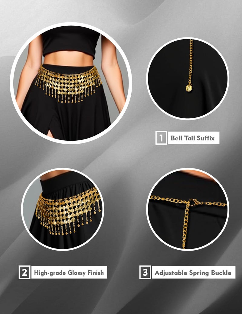 MOLFUJ Belly Dancing Skirt Hip Scarf with Coins, Coin Belt and Fringe Accessory for Belly Dancer Outfits, Halloween Costume, Women's Performance and Parties - Image 4