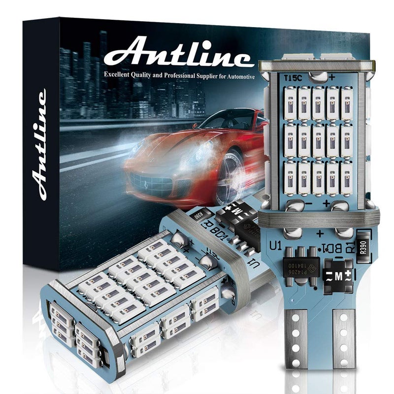 Antline Extremely Bright 921 912 906 T15 W16W LED Bulb Red CANBUS 48SMD 4014 Chipsets 1300 Lumens LED Replacement for Car Backup Reverse Center High Mount Stop Light BulbsPack of 2