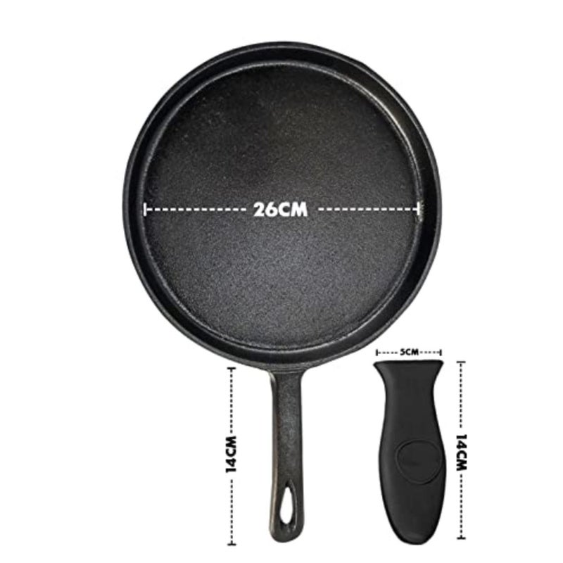 26cm Pre Seasoned Cast Iron Griddle/Pan + Hot Handle Holder + Recipes E-Book 50 Tortilla Recipes - Image 5