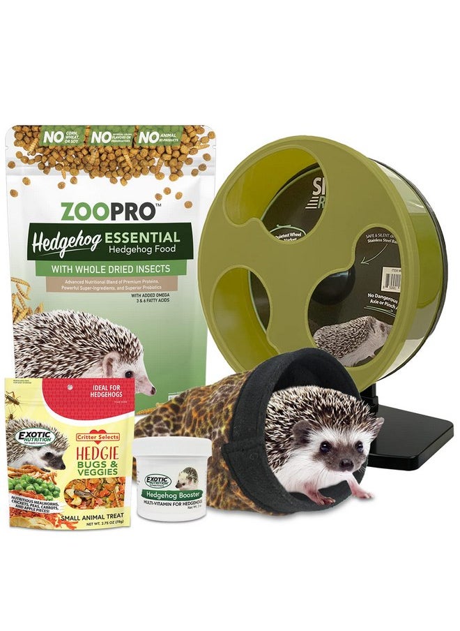 EXOTIC NUTRITION Exotic Nutrition Starter Package for Hedgehogs - Includes Exercise Wheel, Healthy Food, Natural Treat, Multi-Vitamin & Hideout  - Image 1