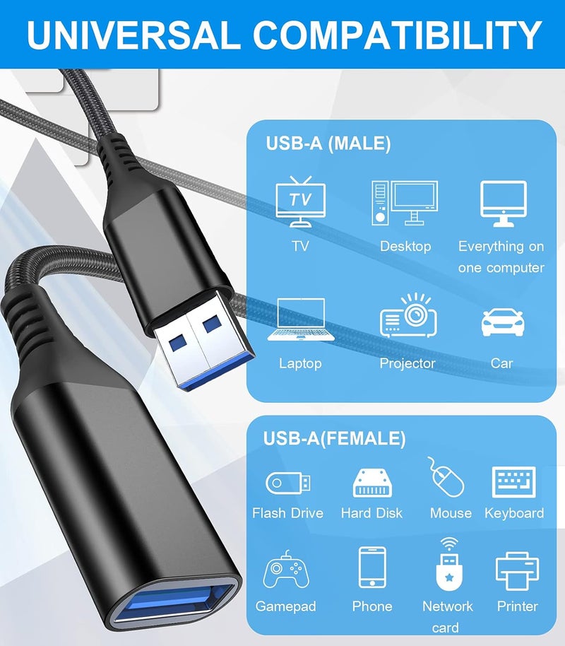 Global simple assemble options USB 3.0 Extension Cable 2M, Type A Male to Type A Female, USB Extender Cord, High-Speed Data Transfer (5Gbps) for Printer, Scanner, Camera, Hard Drive, USB Disk, Mouse, Xbox, Keyboard-Black Home & light industrial compatible - Image 4