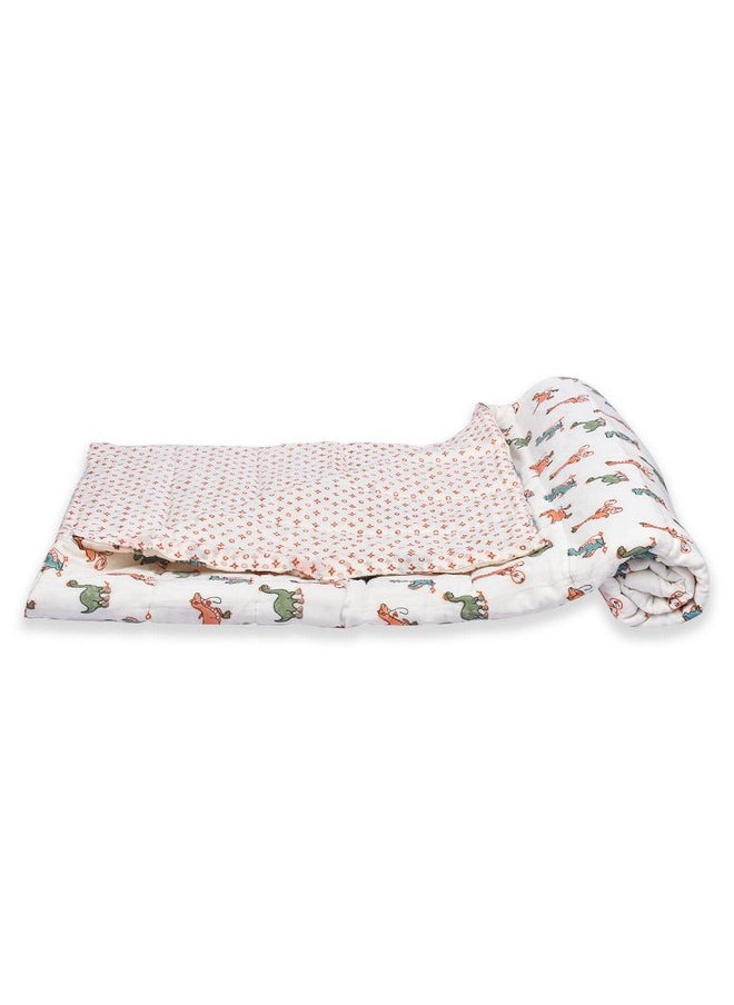 MOM'S HOME Organic Cotton All Season Baby Quilt | Light Weight | Soft | Perfect For Light Winters | 100X120 Cm | 0-3 Year | Dinosure | Reversible  - Image 2