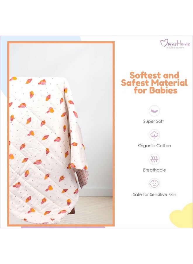 MOM'S HOME Organic Cotton All Season Baby Quilt | Light Weight | Soft | Perfect For Light Winters | 100X120 Cm | 0-3 Year | Dinosure | Reversible  - Image 5